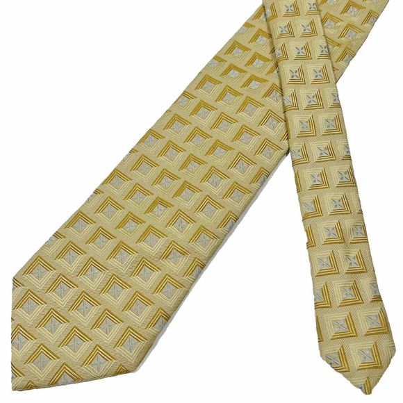 Ermenegildo zegna Woven Silk Tie Necktie Gold Geometric Print Italy - Picture 1 of 6